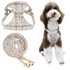 Little Boss Dog Harness, Plaid Pattern Soft Suede Small Dog Harness and Leash Set with Snap Buckle, Adjustable Lightweight No Pull Dog Vest Harness for Small Medium Size Dogs Cats