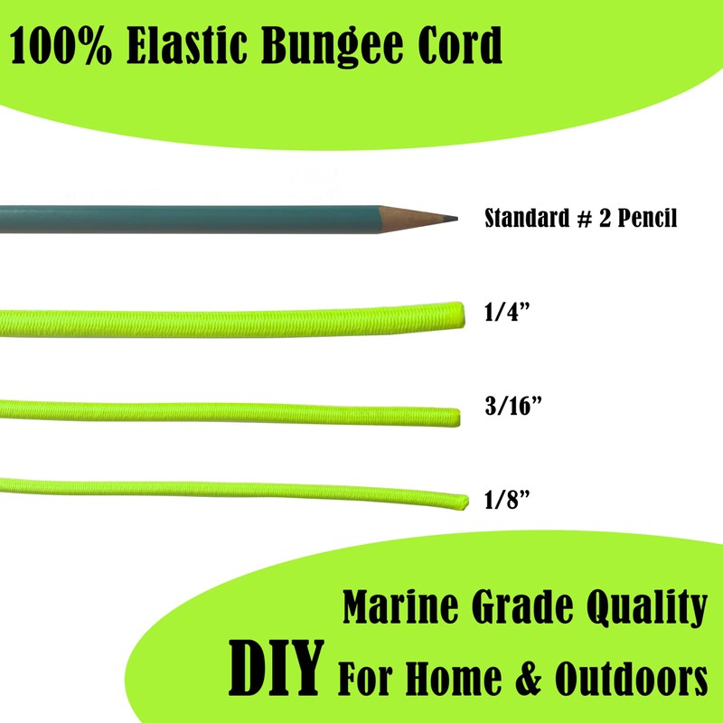 Megaraise Bungee Cord - 100% Elastic Cord, Marine Grade Dacron