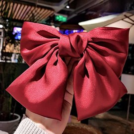 KDDOM Large Soft Silky Chiffon Hair Bow Clips Big Bowknot Barrettes French Hair Bows for Women and Girls(Red)