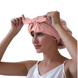 Silk Bonnet for Sleeping Women, Double Layer Satin Lined Hair Bonnet, Sleep Cap with Elastic Tie for Natural & Curly Hair(Blush Pink)