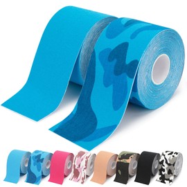 Milifox 2 Packs Kinesiology Tape - Waterproof Athletic Tape 5 m x 5 cm Roll - Cotton Elastic Sport Tape Kinesiology for Joint and Body Muscle Support Kinetic Tapes, Blue+Blue camouflage