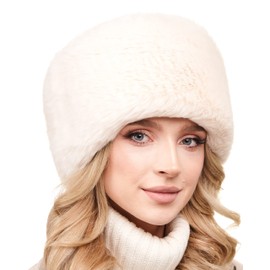 Futrzane Modern Cossack Hat - Fur Hat Women - Winter Russian Hat Fur (M, Ecru Long Modern), Ecru Long Modern