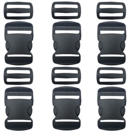 EesTeck 6 Sets 38mm Extra Thick Heavy Duty Buckle Clips, Dual Adjustable Plastic Quick Side Release Plastic Buckles and tri-glide sliders for Luggage Straps Pet Collar Backpack Repairing