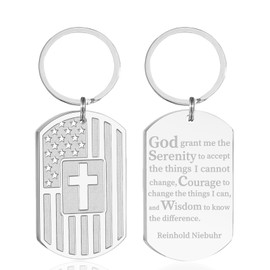 DuoDiner Keychains for Men Bible Verse American Flag Mens Keychain,Mens Accessories Gift (Serenity Prayer, Silver)