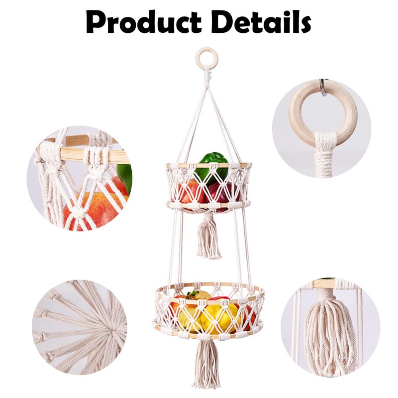 Jilskl Fruit Hanging Basket, Vegetable Basket, 2 Tier Hanging Fruit