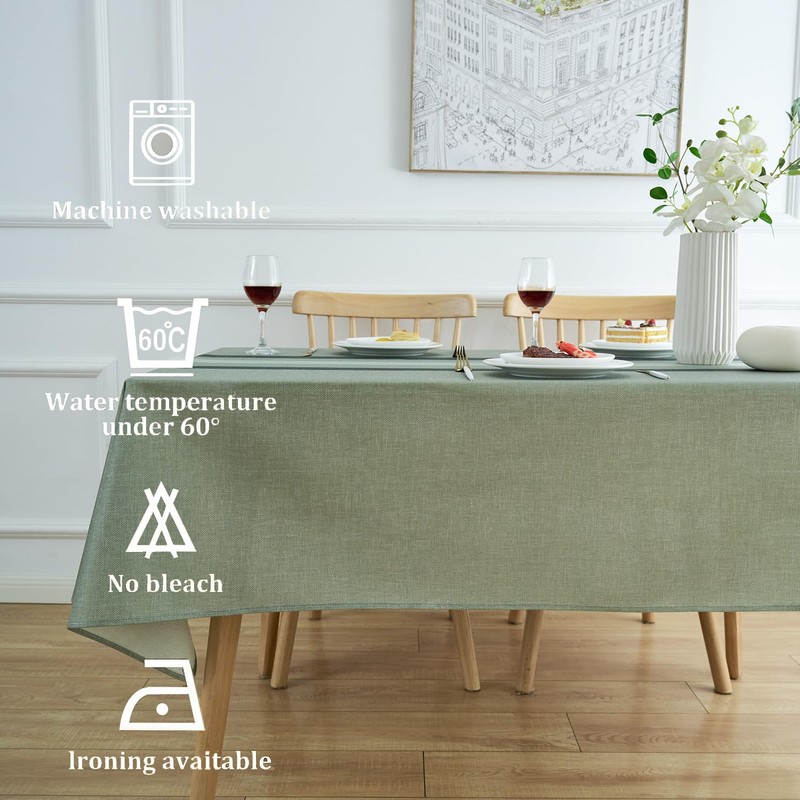 Tablecloth Green Stripes Linen Tablecloths Elegant Washable Tablecloth Small Outdoor