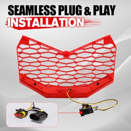 A & UTV PRO Front Grille with Integrated LED Light Bar for Can-Am Maverick X3 MAX Turbo R 2017-2023, Upgraded Front Bumper Mesh Grill and Light Accessories, Plug-and-Play, Red, 1PC