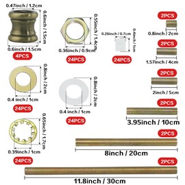 Asjeumt 136 Pieces All Thread Lamp Pipe Lamp Rod Repair Hardware Parts Kit Includes Lamp Nipples, Coupler Pipes Connectors, Lock Nuts, Plastic Stopper and Washers, for Assembly DIY Making Lamps