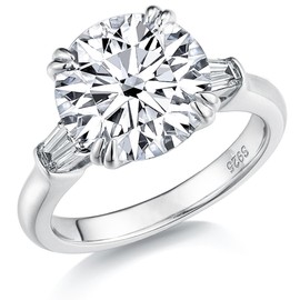 Moissanite 5ct 3 Stone Engagement Rings for Women Round Cut D Color VVS1 Lab Created Diamond White Gold Plated Sterling Silver Size 8