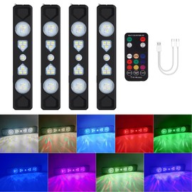 LECART 4 Pcs Car Interior Lights Wireless Remote Control Led Atmosphere Ambient Lighting Kits USB C Rechargeable Neon Accent Light 9 Colors LED Strip Lamp with Mini Flashlight