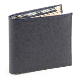 Avies Genuine Leather Bi-fold Wallet, Made in Japan, Prismatic (Embossed Cowhide Leather), navy