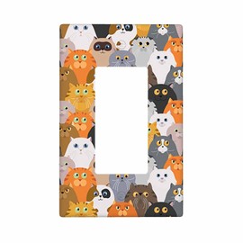 Moslion Colorful Cat Wall Plate Switch Covers Kitten Cute Animal Orange Black White Gray 1-Gang Rocker Light Toggle Plug Outlet Cover Home Office Living Room