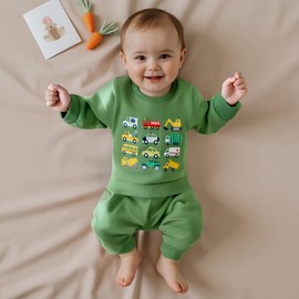 Fernvia Baby Boy Fall Winter Clothes Toddler Kids Solid Outfits Vehicle Long Sleeve Sweatshirt Tops + Joggers Pants Set (Green, 4-5T)