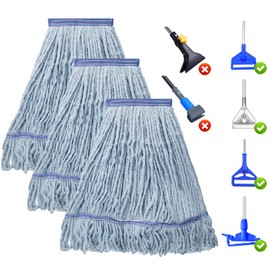 KeFanta 3 Pack Heavy Duty Commercial Mop Head Replacement,Looped End String Cotton Mop Heads,Industrial Wet Mops Refill for Floor Cleaning(Blue)