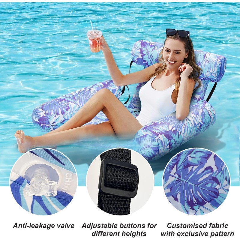 2 Pack Pool Chair Float ，Adjustable Inflatable Adult Lounge Chairs,