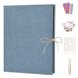Boic DIY Photo Album, 60 Black Pages, DIY Photo Albums, Linen, Refillable, Scrapbook, Photo Book, Guest Book, Birthday Anniversary Gift for Women and Men (Blue)