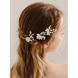 Denifery Flower Bridal Hair Pins Pearl Bride Wedding Hair Accessories Rhinestone Hair Piece for Bride and Bridesmaid (Silver)