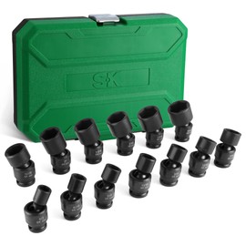 SK 1/2" Drive Universal Swivel Impact Socket Set, SAE Socket Set, 13-Piece, Premium CR-MO Steel, SureGrip 6 Point Design, with Storage Case
