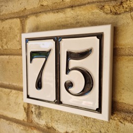 Hand Painted Black Italian Ceramic House Numbers Simple Design Tile Size 11 x 7 cm