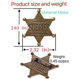 Vintage large Sheriff Badge Deputy Children's Sheriff Badge Brooch Western Toy Sheriff Badge Brooch Adult Boys Girls party costumes Play with decorative props in bulk (8PCS- Antique copper)