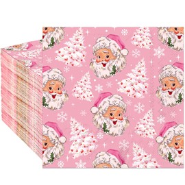 120Pcs Pink Christmas Napkins Xmas Tree Santa Claus Snowflake Patterned Disposable Napkins for Christmas Party Winter Holidays for Lunch Dinner Bathroom Supplies