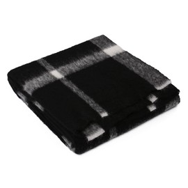Huaraz Night - Alpaca Wool Throw Blanket Handwoven Soft Warm Plaid Design Black/Gray/Ivory 70" x 46"