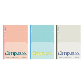 Kokuyo No - FL3CAT-L1X3 Campus Notebook, 50th Anniversary Limited Edition, Semi-B5, Doted, A-Ruled, 3-Color Pack