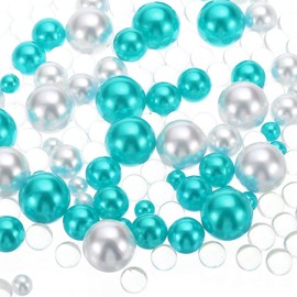 PATIKIL 150 Pieces Floating Beads, 8/14/20mm Vase Fillers Beads Vase Centerpieces Floating Pearl Bead No Hole and 8000Pcs Clear Water Gel Bead for Vase Decoration, Cyan/White