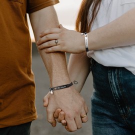 Bracelet for Couples - Braided Rope His and Her Engraving Bangle, Adjustable Friendship Bracelets for Sister BF GF, Pinky Promise Couple Bracelets Gift By TempBeau
