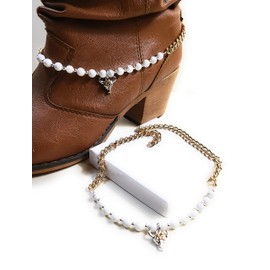 Pair Bison Buffalo Bull Head Skull Horn White Howlite Boot Charm Bracelets Adjustable Size Chain 16 inch