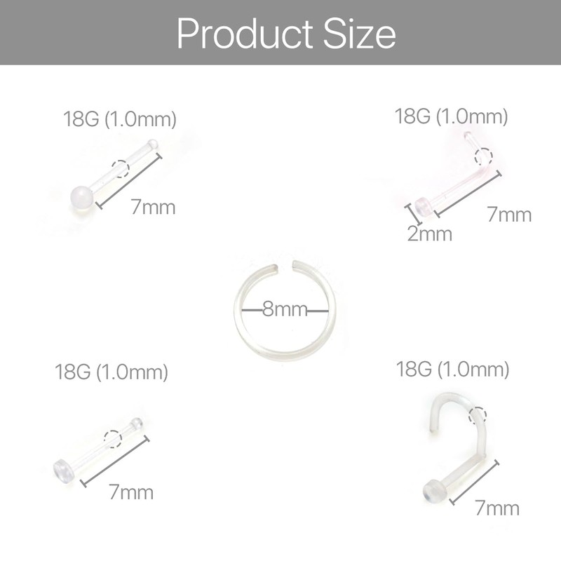 VANANA 25 Pcs Clear Nose Stud, Plastic Nose Studs Invisible