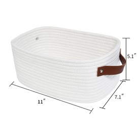 ABenkle Small White Basket with Handle, Soft Woven Storage Bins Baskets for Baby Cat and Dog Toys Organizer, Decorative Shelves Closet Organizing Easter Baskets Chest Box, Empty Gift Basket