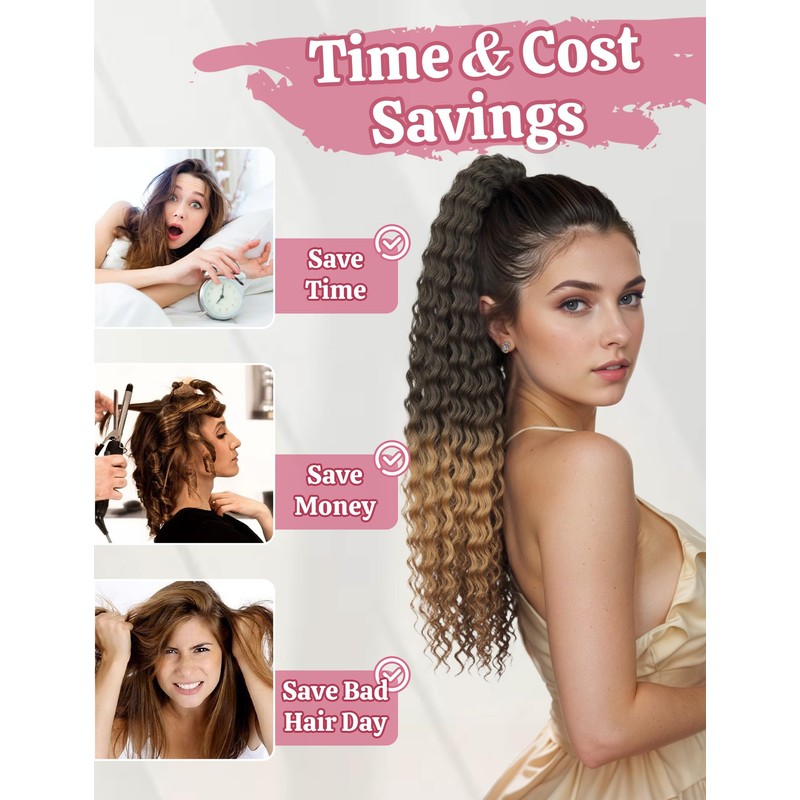 Hairpiece with Elastic Band, Long Curly Wave Ponytail Wigs, 60