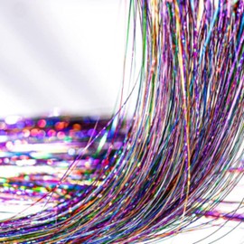 MOSCO 47 Inches Hair Tinsel with 240 Strand Girls Shinning Glitter Colored Hair Extensions Tinsel Festival Hairs for women (Multicolor)