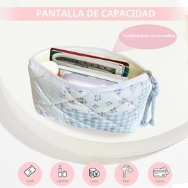 Monedero de algodón acolchado con estampados florales, funda para cámara digital con bonitos estampados y cremallera para mujeres y niñas (AZUL CON PE