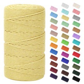 HOMEBOBO Macrame Cord 3mm x 220Yards (656Feet)Natural Cotton Macrame Rope - 4 Strands Twisted Macrame Cotton Cord for Wall HangingPlant HangersCraftsGift Wrapping and Wedding DecorationsLight Yellow