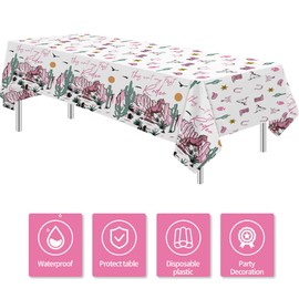 FVABO Western Cowgirl 2nd Birthday Tablecloth Decorations, 3pcs Disposable My Second Rodeo Birthday Party Supplies Table Cover, Wild West Two-Year-Old Table Decorations, 86in x 55in