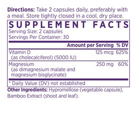 NAOMI Activated Vitamin D3 5000 IU (125 mcg) Supplement with Magnesium for Strong Bones, Teeth, Muscle, Immune and Mood Support, Non-GMO, Gluten Free, 60 Veggie Caps, 30 Day Supply
