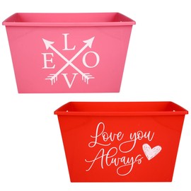 A1U Valentine's Day Rectangular Bins, Assorted Holiday Themed-Party Gift Favors Storage Organizer Holder Container Bucket Basket Pail Multi-Use Reusable Ornaments Decorations 2 ct. (12x8.5x7-in.)