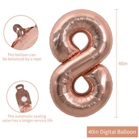 TONIFUL 40 Inch Rose Gold Large Numbers Balloons 0-9, Number 8 Digit 8 Helium Balloons, Foil Mylar Big Number Balloons for Birthday Party Anniversary Supplies Decoration