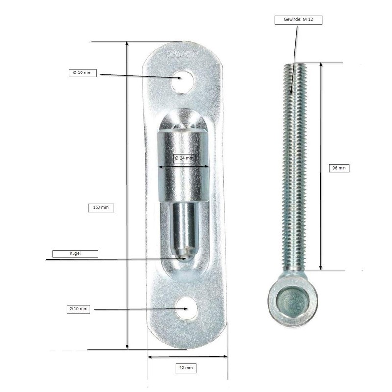 KOTARBAU Gate Rod Diameter 24 M12 Adjustable to Ball Adjustable