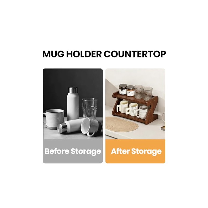 2-Tier Cup Holder Kitchen Shelf Coffee Cup Holder for Worktop