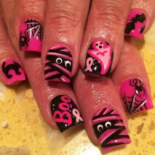 24Pcs Halloween Press on Nails Medium Square Fake Nails with