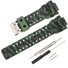 16mm G-Shock replacement watch bands for Casio G-Shock GLS-8900/GW-8900/GA-110/GA-100C/GA-120/GD-110/GLS-100 (Camouflage ArmyGreen)