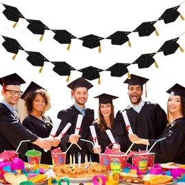 Graduation Banners Party Decorations Black Graduation Hat Design 2026 | High & Senior Grad Decor | Class of 2026 Graduation Party Supplies