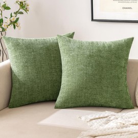 EMEMA Pack of 2 Soft Chenille Throw Pillow Covers 20x20 Inch Decorative Couch Pillow Covers Modern Solid Dyed Pillowcases for Sofa Bed Sage Green