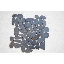 Flat Interlocking Pebble Tiles Marble Tiles(10-Sheets) Kitchen, Bathroom, Deck and Patio Flooring | Indoor and Outdoor Use | Natural Auburn Black Stones Tile | Quick and Easy Grout Installation