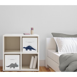 Navy Blue and Grey Modern Dino Foldable Fabric Storage Cube Bins Boxes Organizer Toys Kids Baby Childrens for Mod Dinosaur Collection by Sweet Jojo Designs - Set of 2