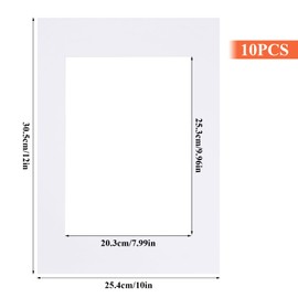 10 Pcs Frame Photo Mats, Paper Picture Mat, Rectangular Picture Frame Mat Board, Picture Cardboard Mounts Inside Aperture, White Acid Free Photo Frame Mount 10x12 inch for Painting Artwork
