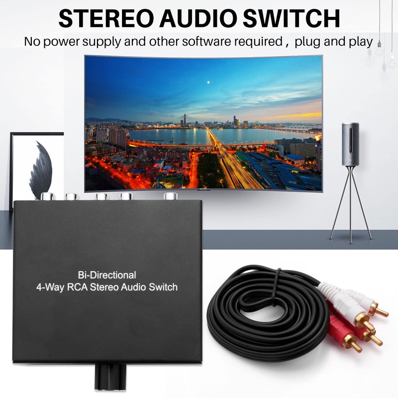 Dovhmoh 4-Way Two-Way Stereo Audio Switch, 4-in-1 or 4-in-1 L/R